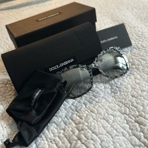 Dolce & Gabbana glitter black and grey leopard print cat-eye sunglasses.